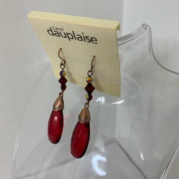 NWT Carol Dauplaise Gold & Red dangle earrings - Picture 9 of 10